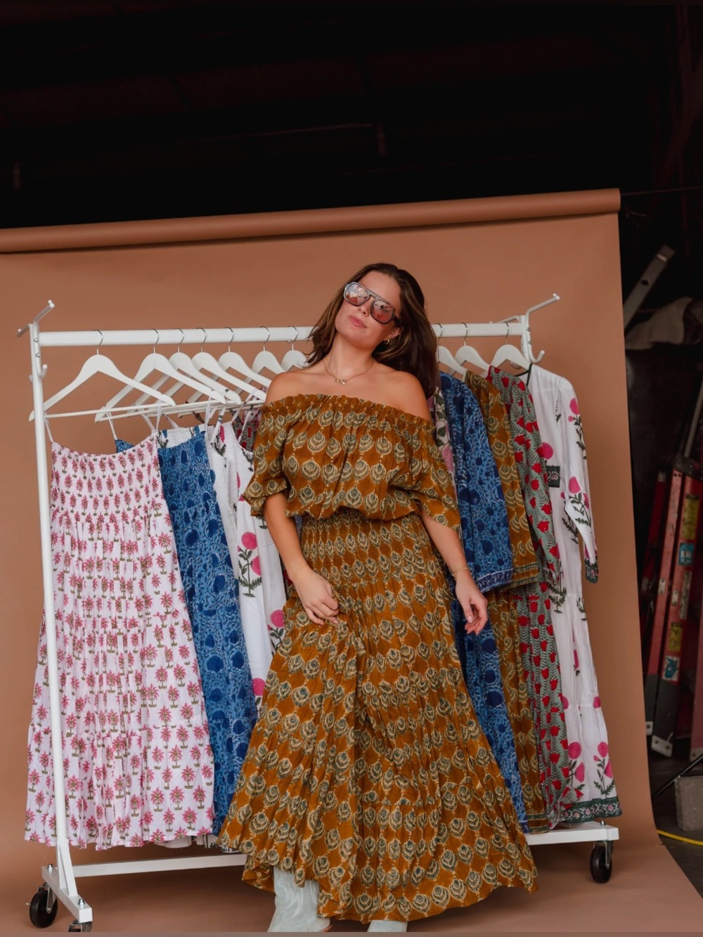 Off-Shoulder Tiered Maxi Top/Skirt Set